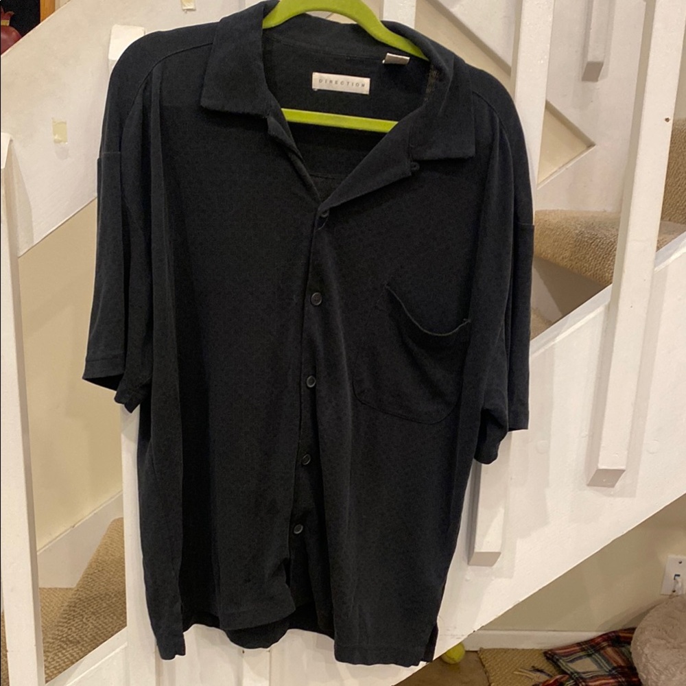 Charcoal Gray Casual Button Down Shirt with Textured Fabric